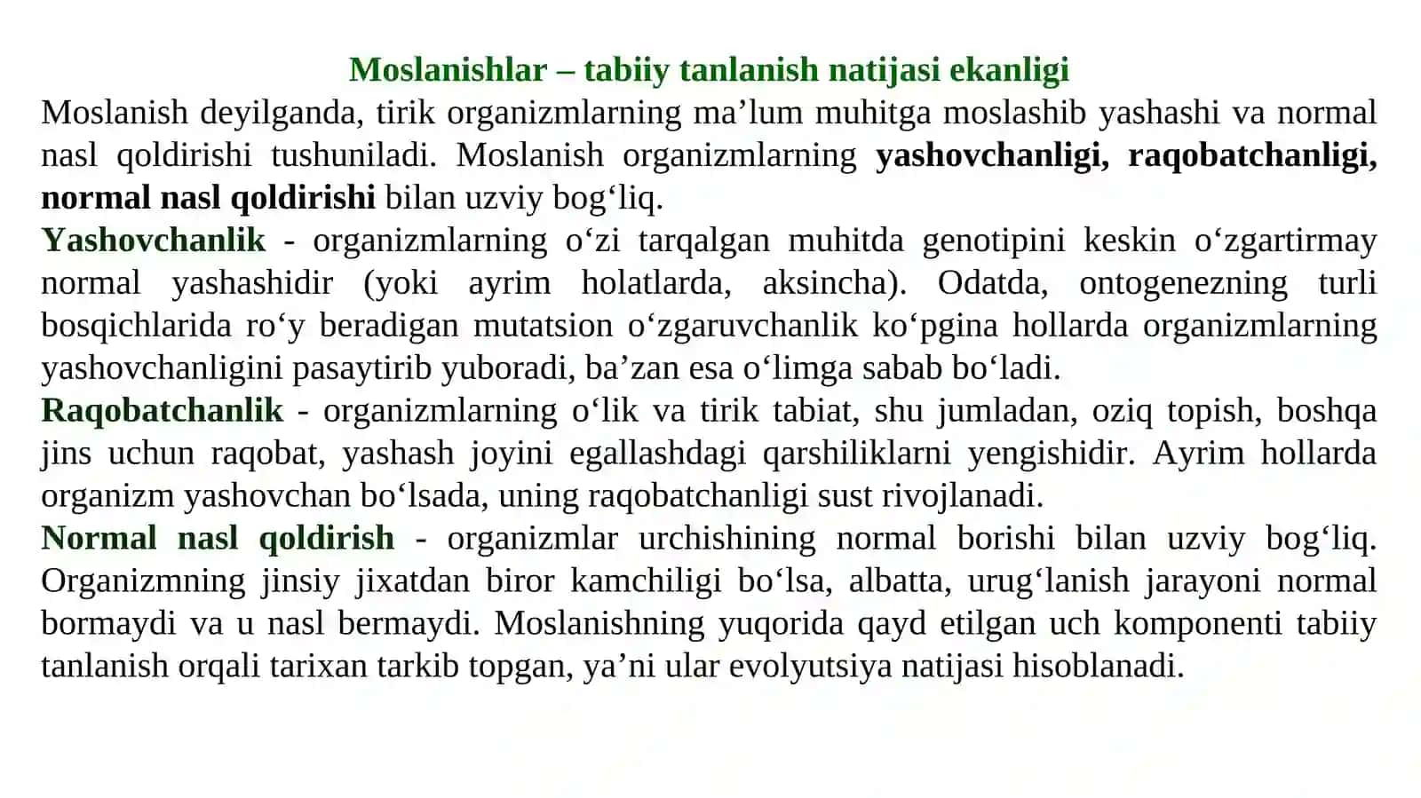 Moslanishlar – tabiiy tanlanish natijasi 3