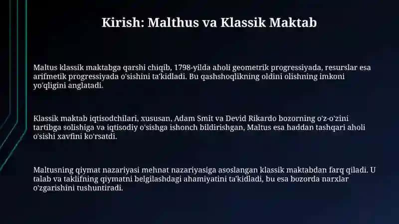 Maltusning nufus nazariyasi va klassik maktab 3