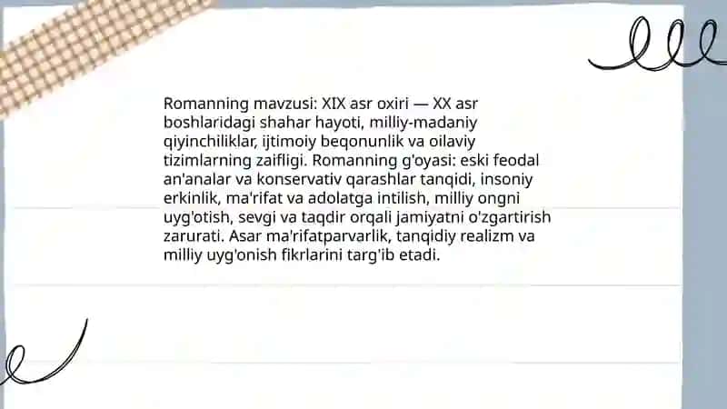 O'tkan kunlar romani 3