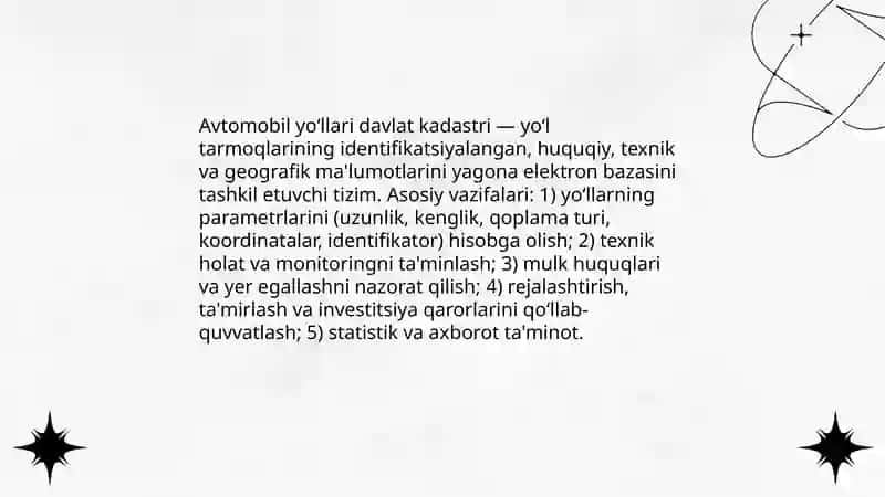Avtomobil Yo‘llari Davlat Kadastri 3