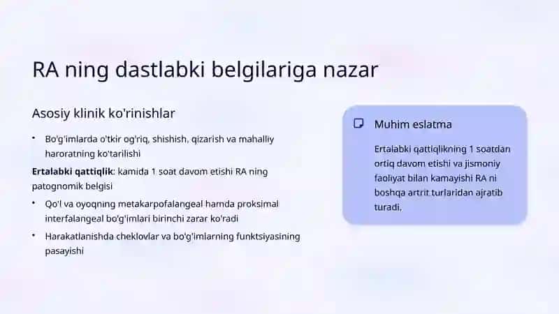 Revmatoid Artrit: Klinikasi va Diagnostikasi 3