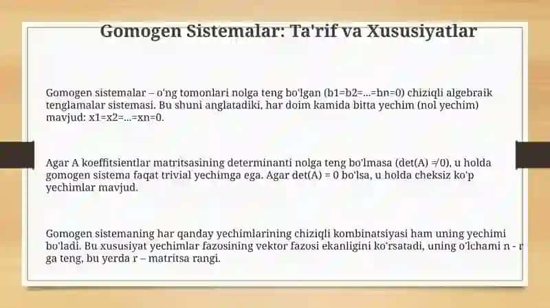 Gomogen Sistemalar: Ta'rif va Xususiyatlar 3