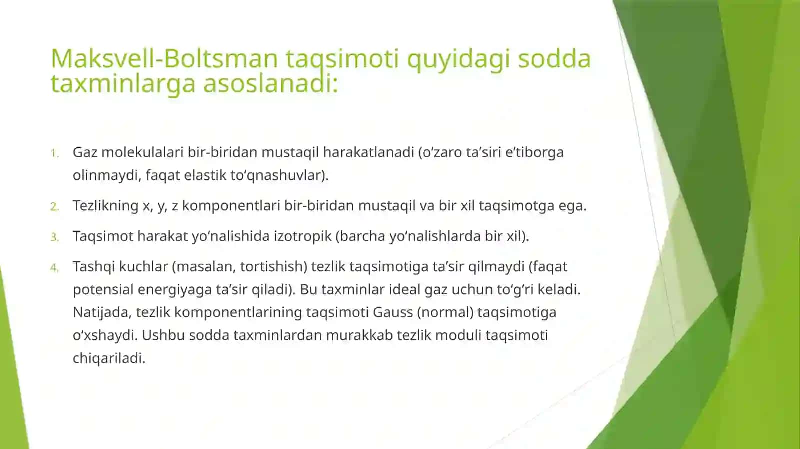 Molekulalarning tezliklari boʻyicha taqsimoti 3