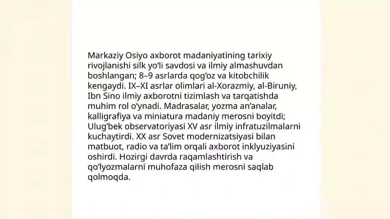 Markaziy Osiyo axborot madaniyatining òrni 3
