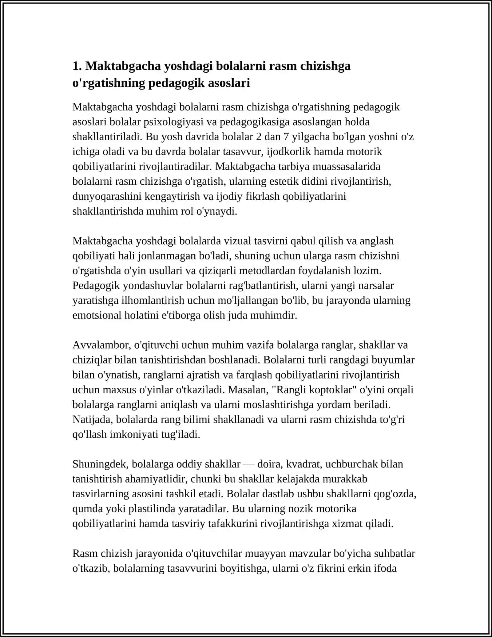 MAKTABGACHA YOSHDAGI BOLALARNI RASM CHIZISHGA O'RGATISH TEHNOLOGIYALARI 3
