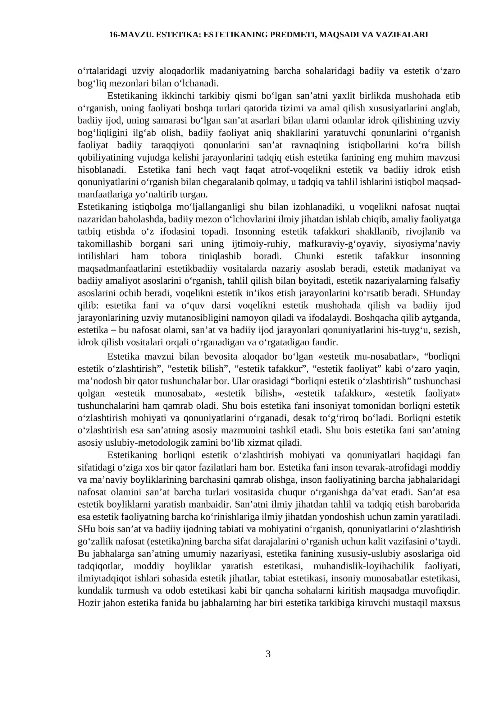 ESTETIKA: ESTETIKANING PREDMETI, MAQSADI VA VAZIFALARI 3