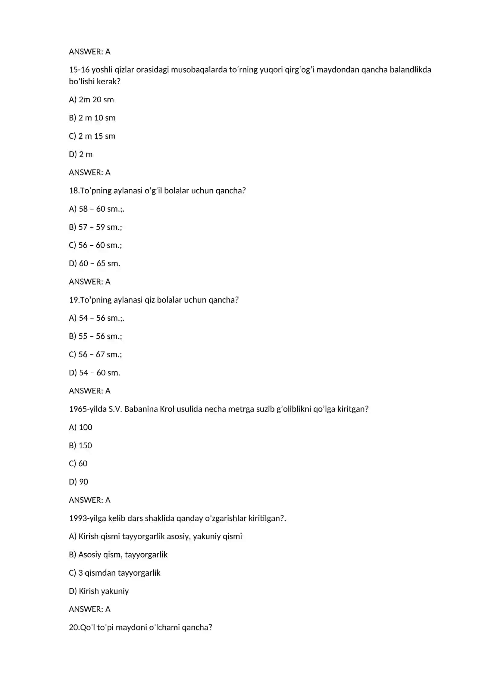 Jismoniy tarbiya FANIDAN TEST savollari 3