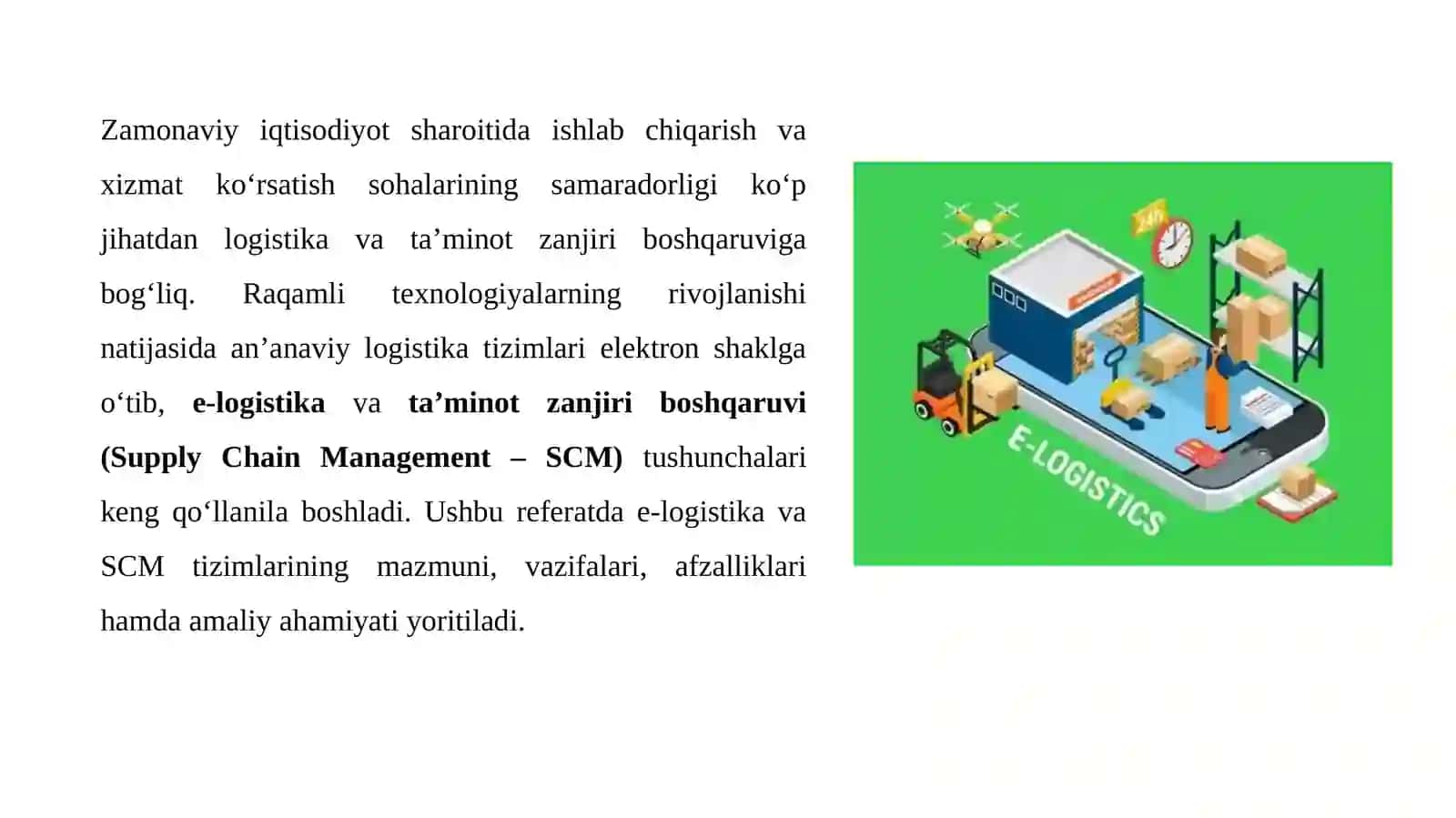 E-LOGISTIKA VA TA’MINOT ZANJIRI BOSHQARUVI (SUPPLY CHAIN MANAGEMENT SYSTEMS) 3