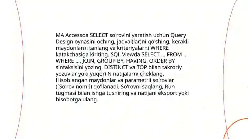 MA Access muhitida turli sörovlar yaratish va SQL sõrovlar Tili 3