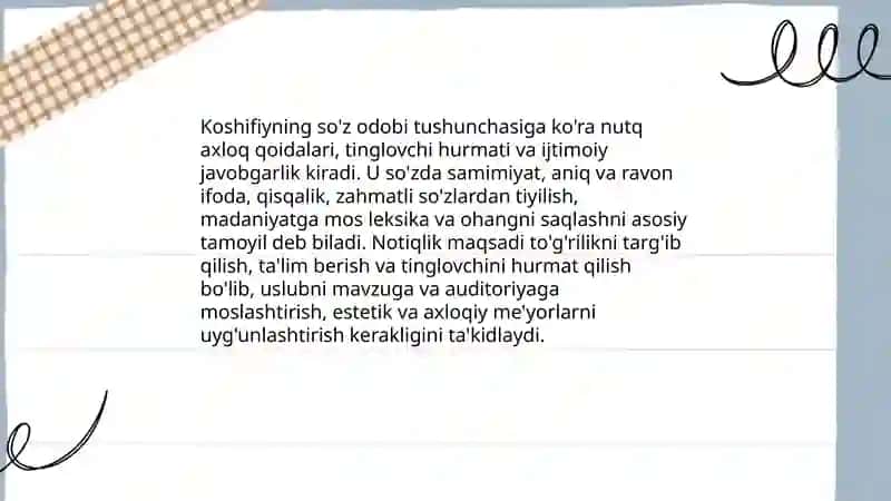 Koshifiyning so'z odobi va notiqlik haqidagi qarashlari 3