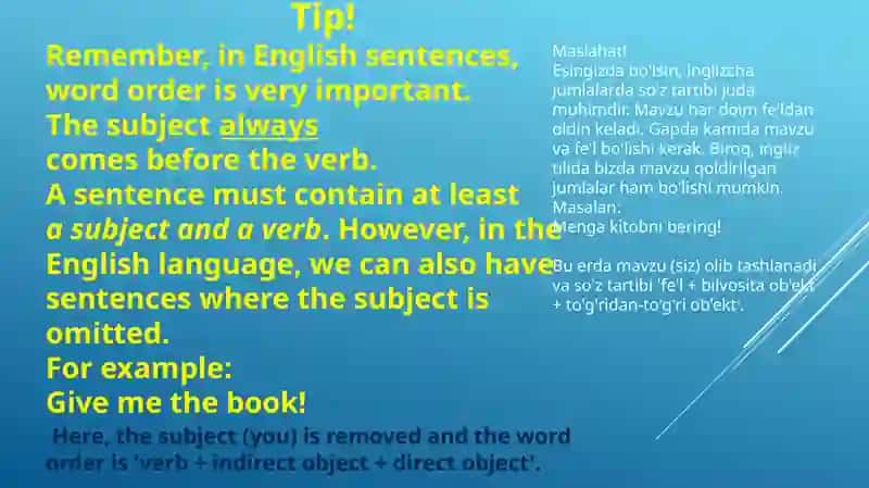 The order of words in a sentence 3