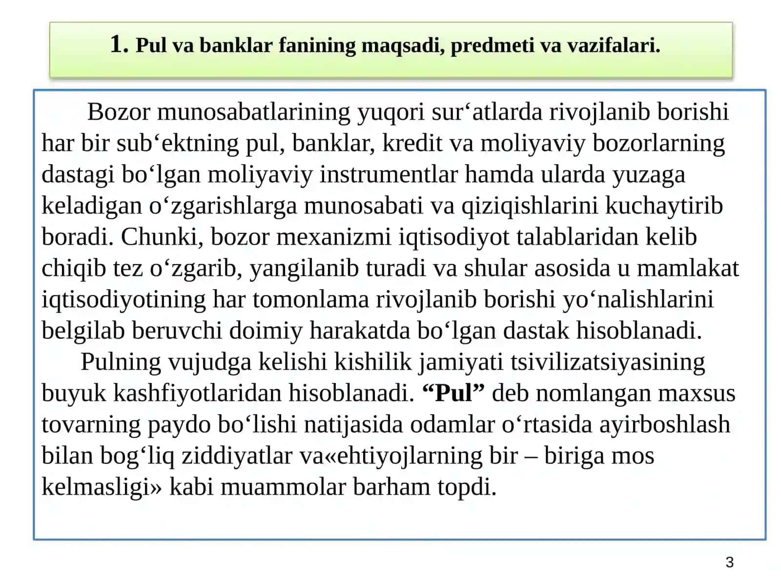 PUL VA BANKLAR FANIGA KIRISH 3