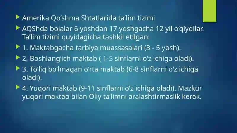 Amerika Qo‘shma Shtatlarida ta’lim tizimi 3