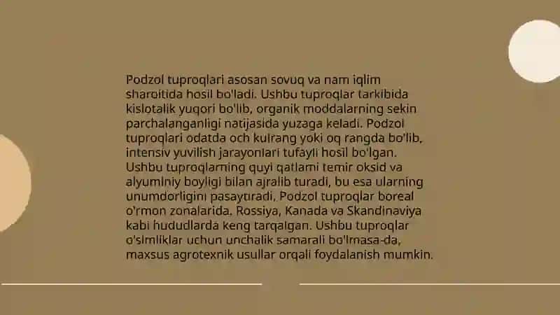 Podzol tuproqlar xaqida 3