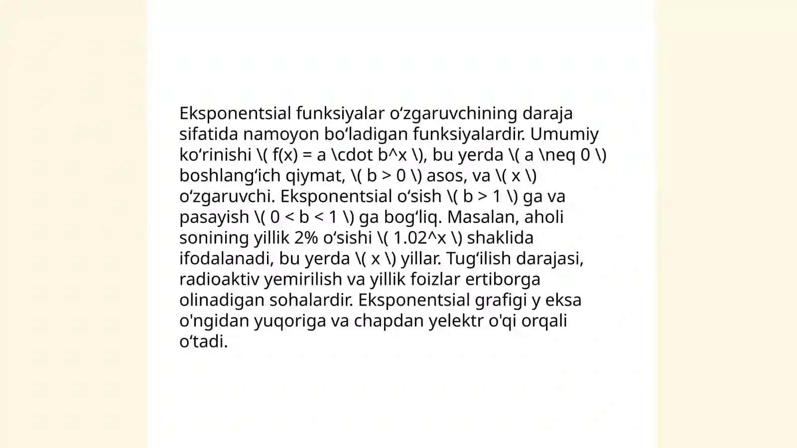Eksponentsial va chiziqli funksiyalar 3