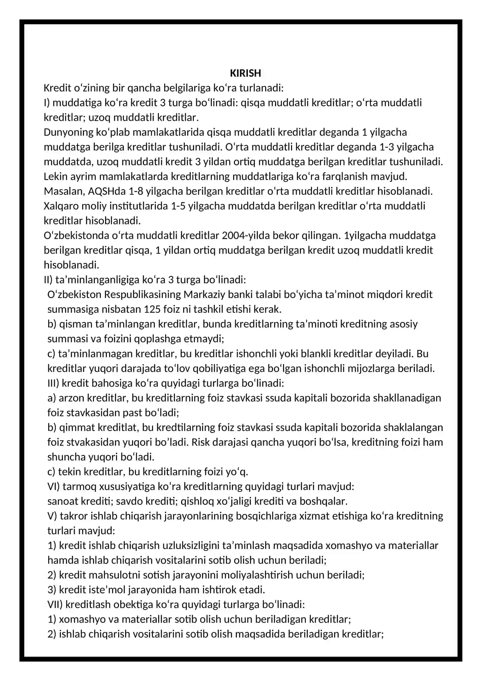 Mavzu: Kredit va uning hozir zamon shakllari 3