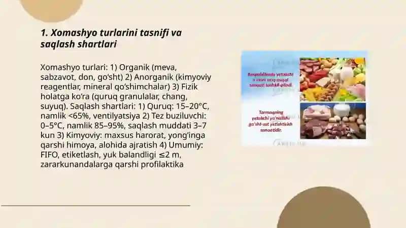 Xomashyo mahsulotlarini saqlash va tashish qoidalari (amaliy holat misolida) 3