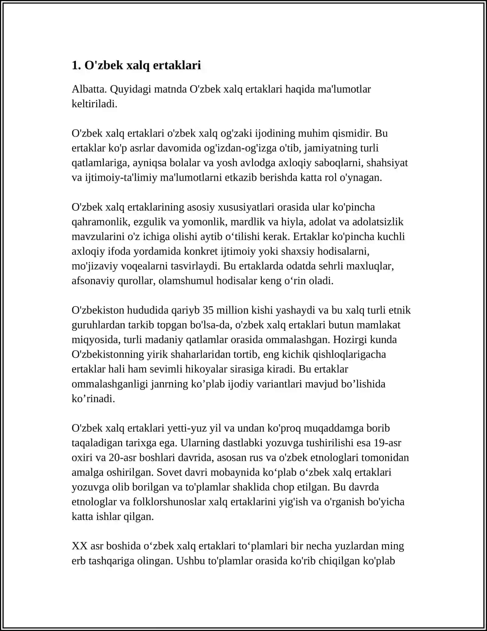 MUSTAQIL ISH Mavzu: XALQ ERTAKLARI 3