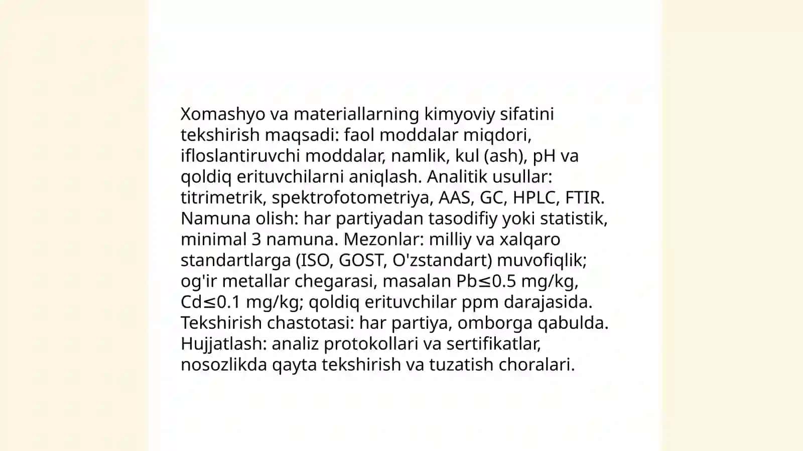 Mahsulotlar ishlab chiqarishda texnik-kimyoviy nazorat 3