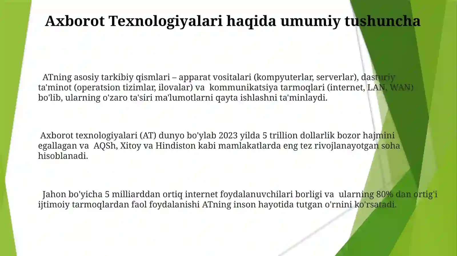 Axborot Texnologiyalari haqida ma'lumotlar 3
