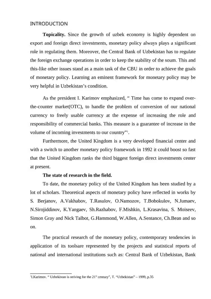 Monetary policy in the United Kingdom and opportunities of its application in Uzbekistan 3