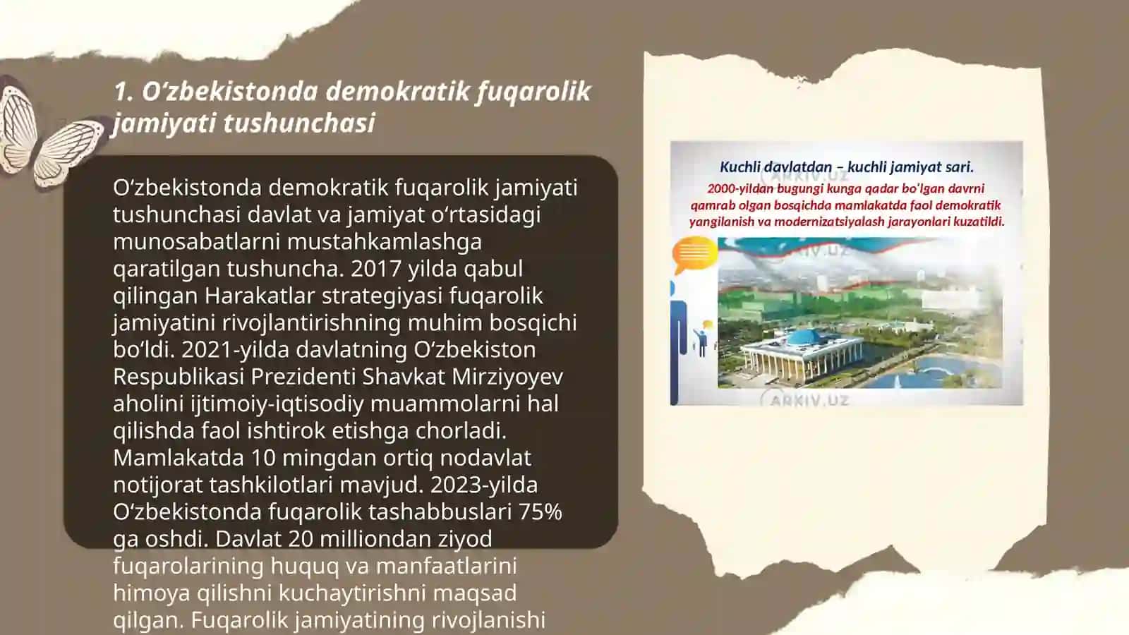 Oʻzbekistonda demokratik fuqarolik jamiyati asoslarining shakllanishi, amalga oshirilgan siyosiy islohotlar 3