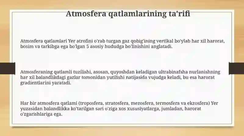 Atmosfera qavatlarining ta'rifi 3