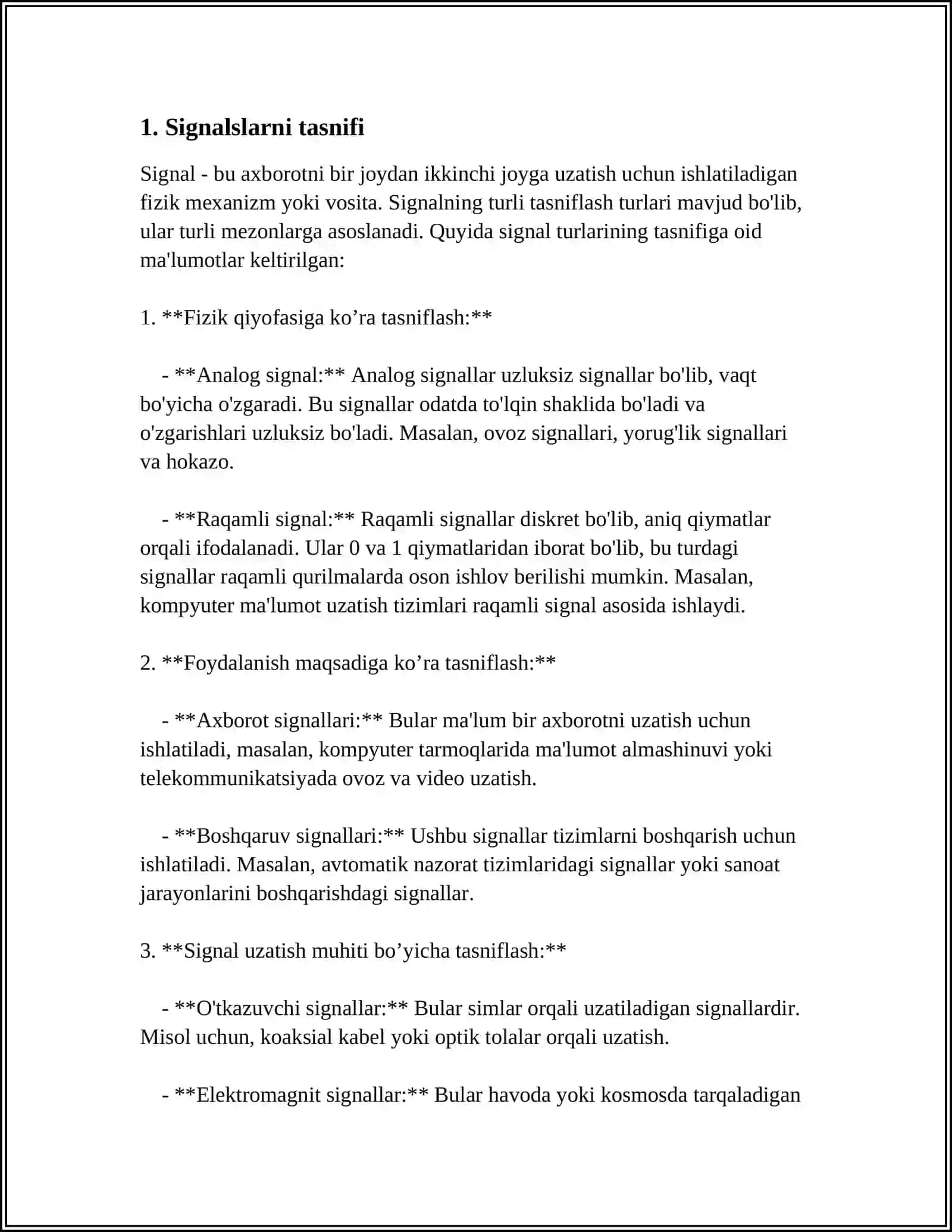 SIGNAL NAZARIYASI MUSTAQIL ISH 3