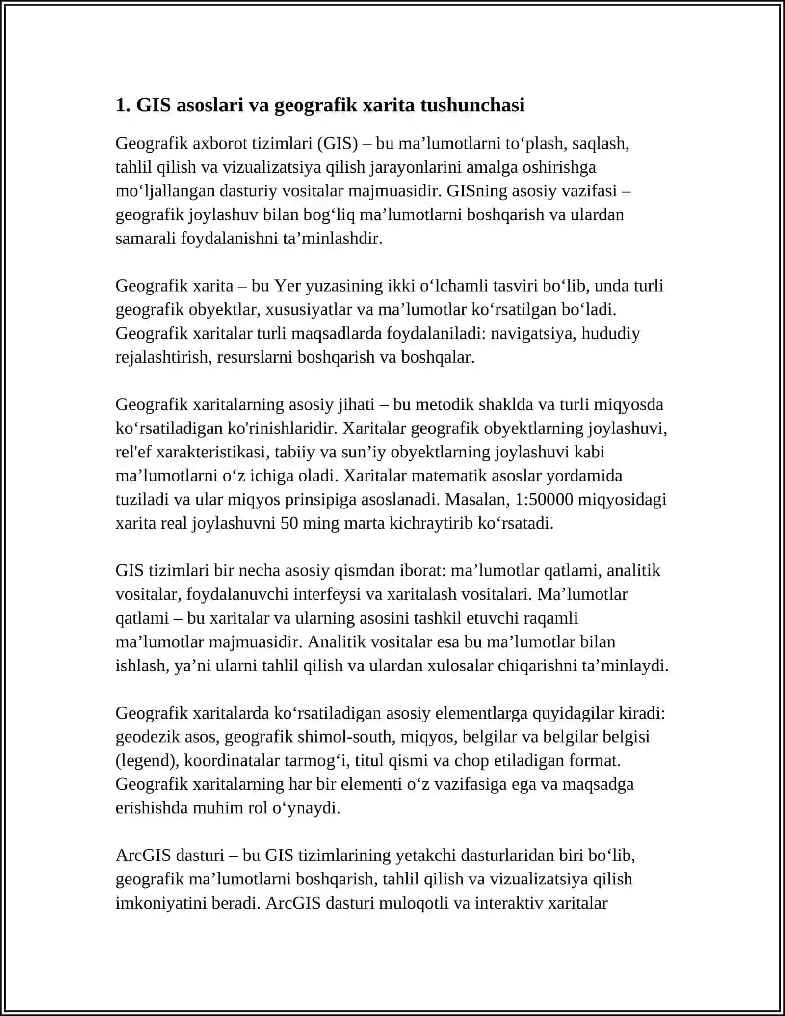 GEOGRAFIK XARITA VA ARCGIS DASTURINI URGANISH 3