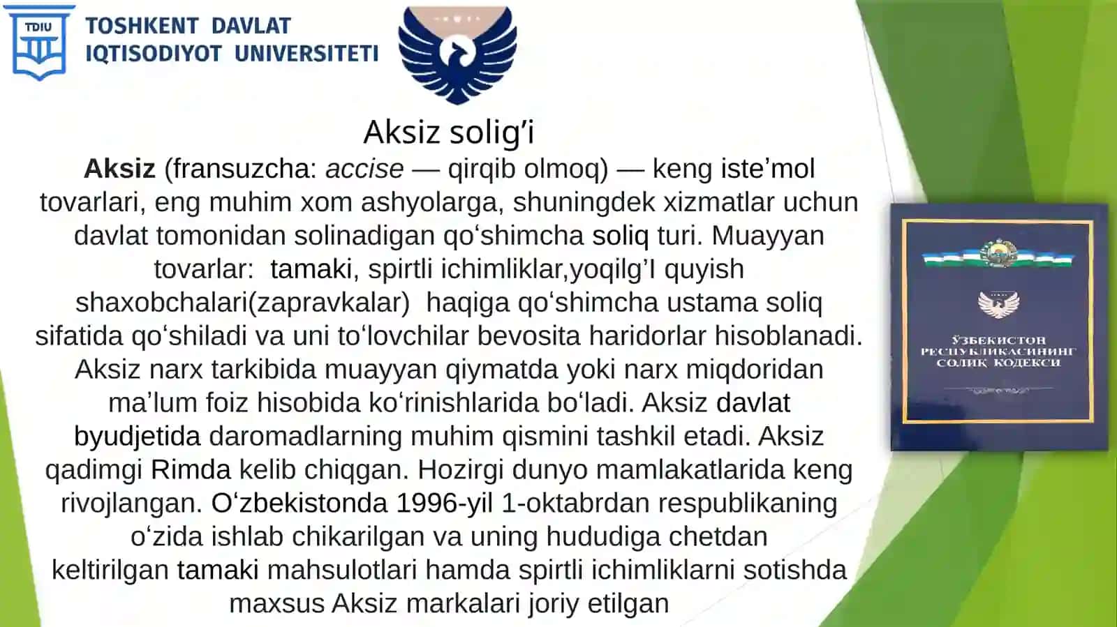 Mavzu: Aksiz soligʻi toʻlovchilar tarkibi va soliq solish ob'ekti 3