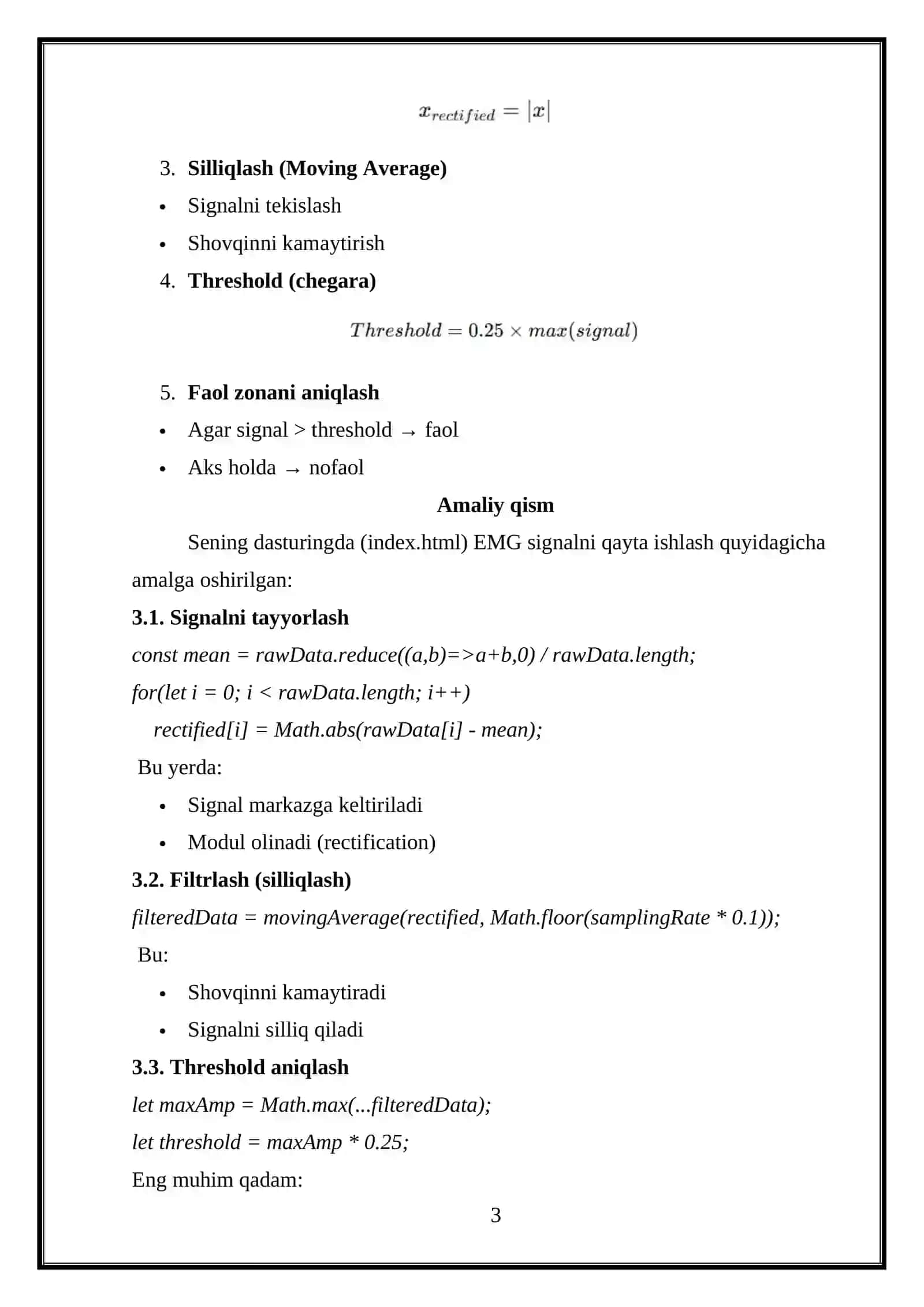 EMG signallarining faol sohasini topish 3