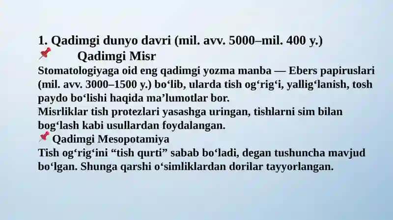 Stomatologiyaning ruvojlanish tarixi 3
