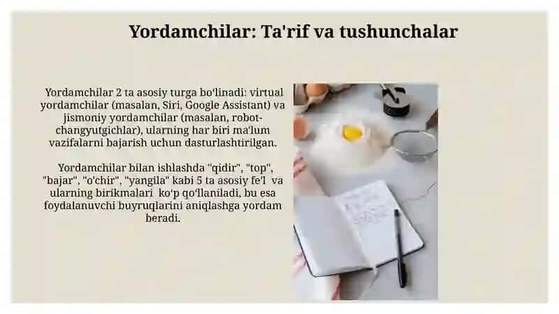 Koʻmakchilar Retsept va uning tarkibi 3