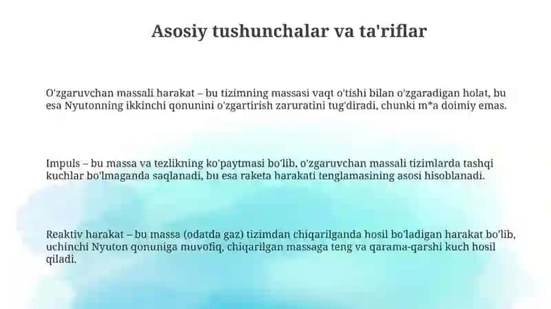 Ozgaruvcha massa reaktiv harakat 3