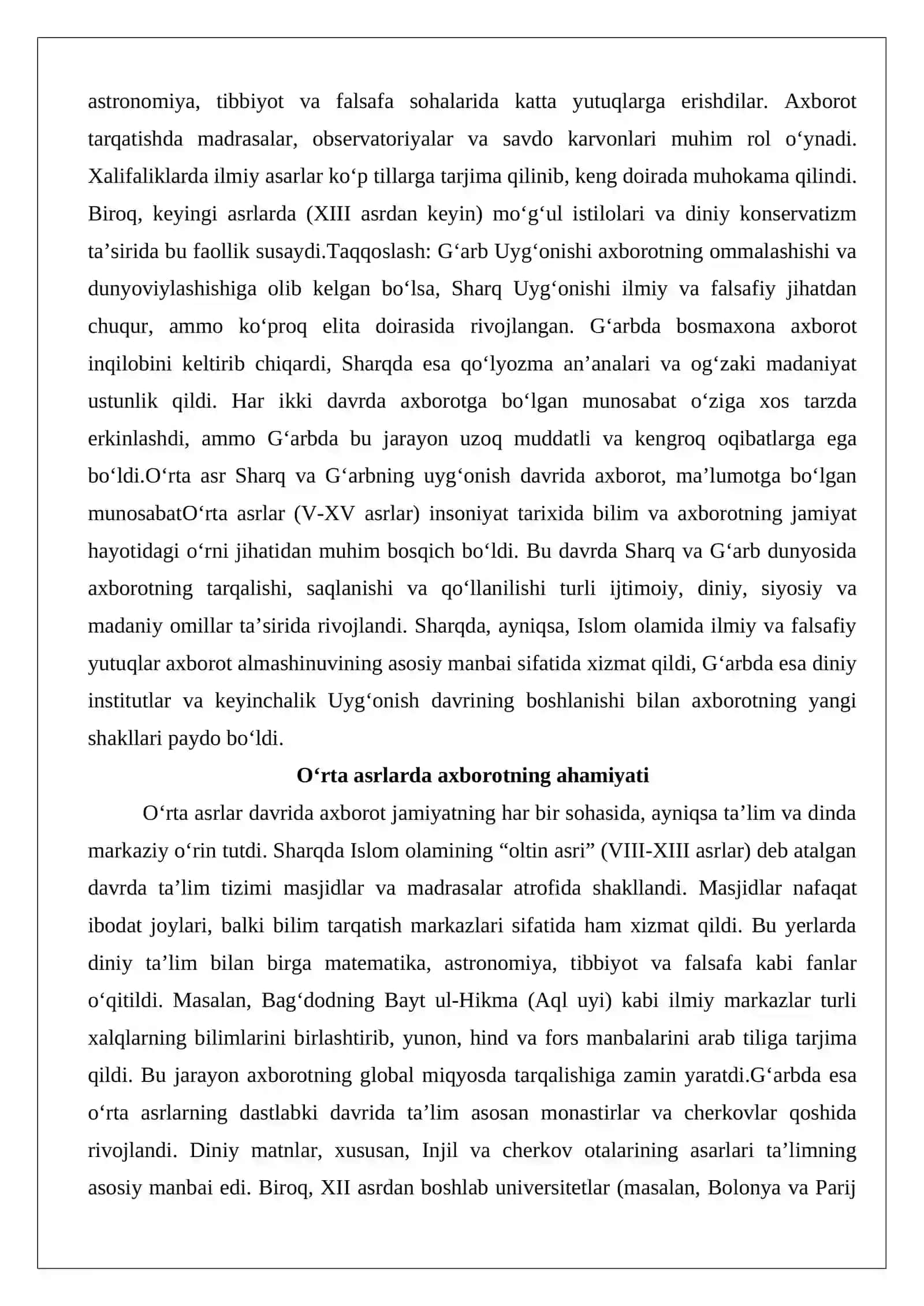 O‘rta asr Sharq va G‘arbning uyg‘onish davrida axborot, ma’lumotga bo‘lgan munosabat 3