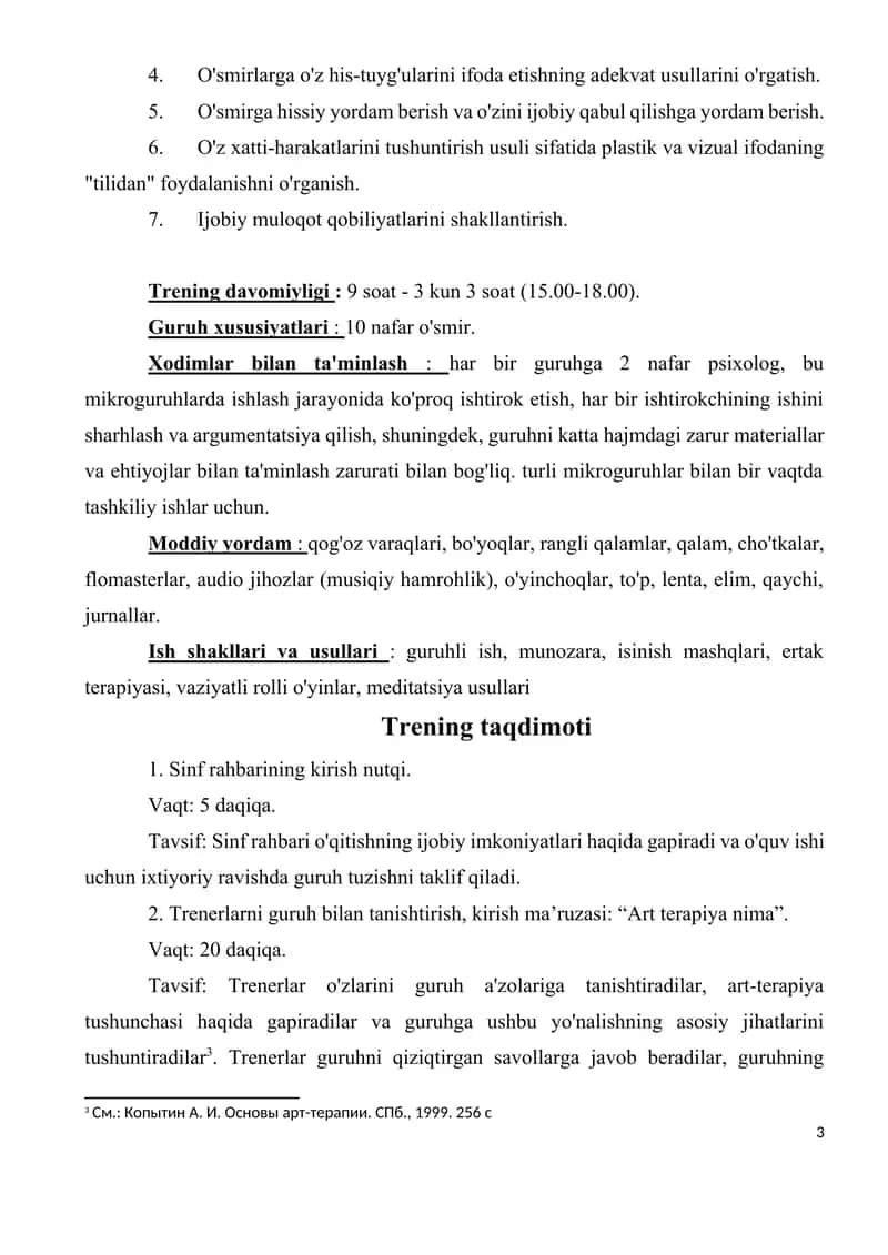 Sotsial psixologik treninglarda artterapiya usullaridan foydalanish 3