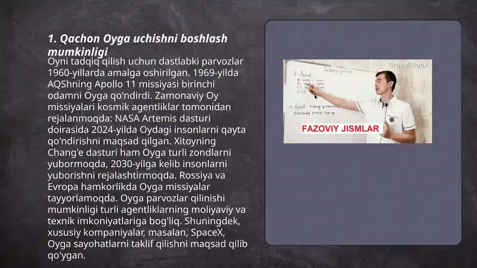 Oyga uchishning fazoviy masalasi 3