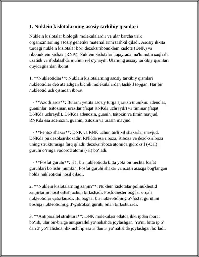 NUKLEIN KISLOTALARNING TUZULISHI TARKIBI VA XOSSALARI 3