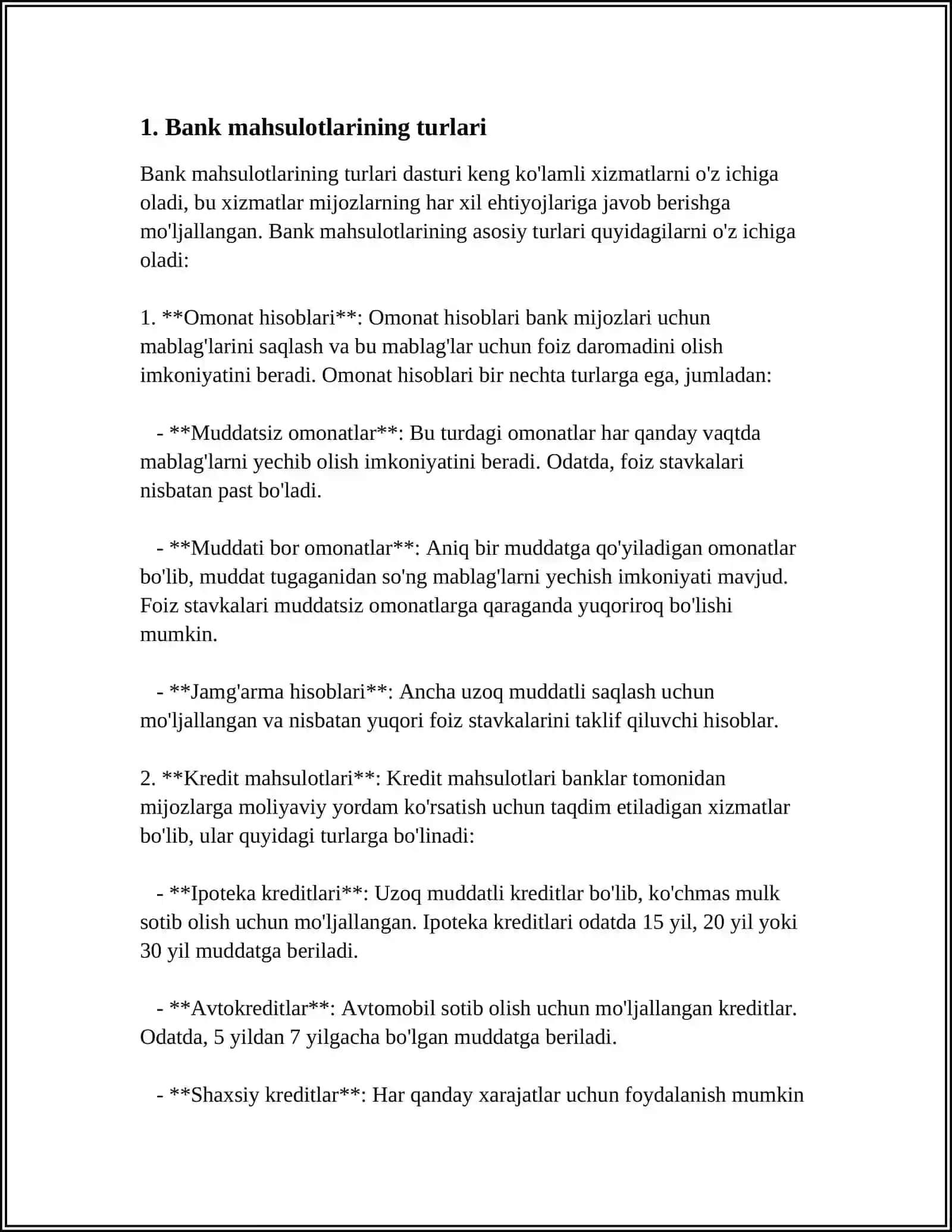 BANK MAHSULOTLARI 3