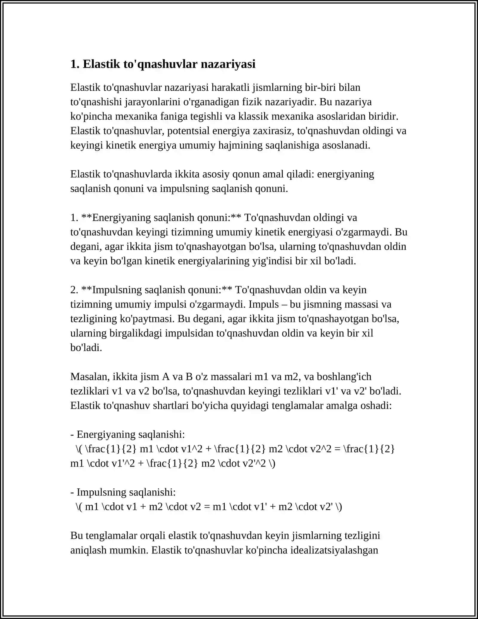 SHARLARNING ELASTIK VA NOELASTIK TO'QNASHUVI 3