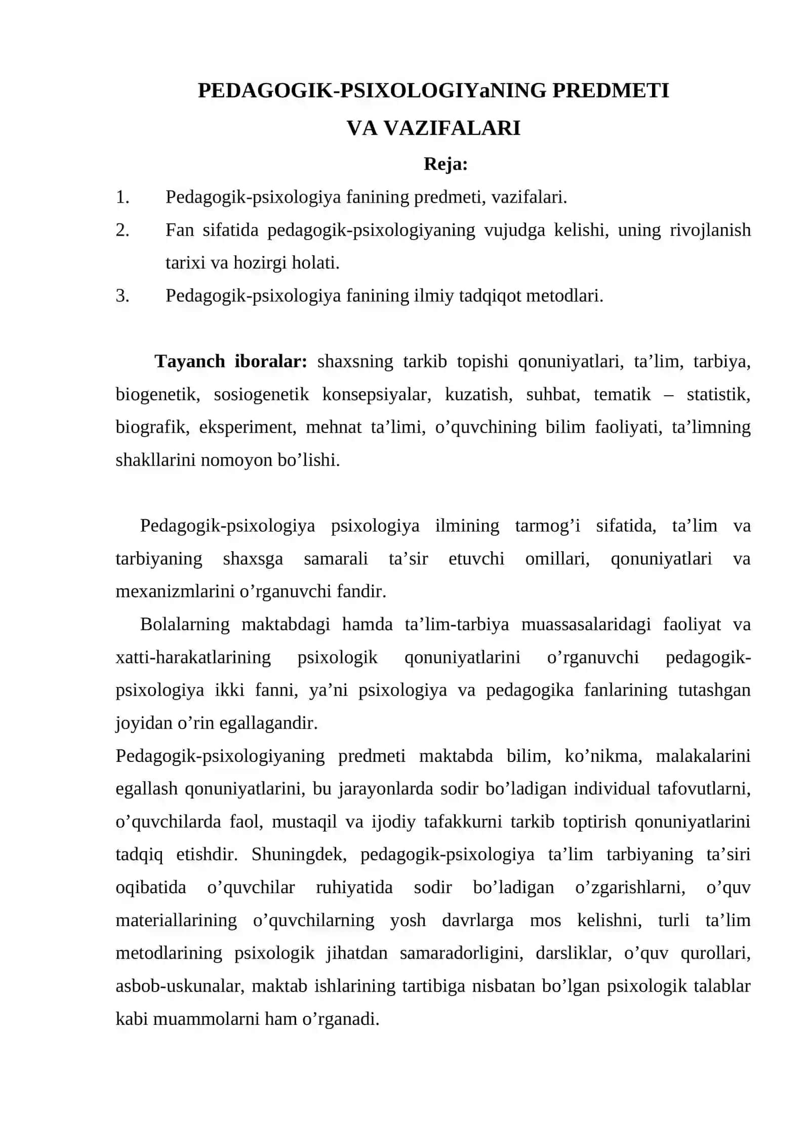 PEDAGOGIK-PSIXOLOGIYA MA’RUZALAR MATNI 3