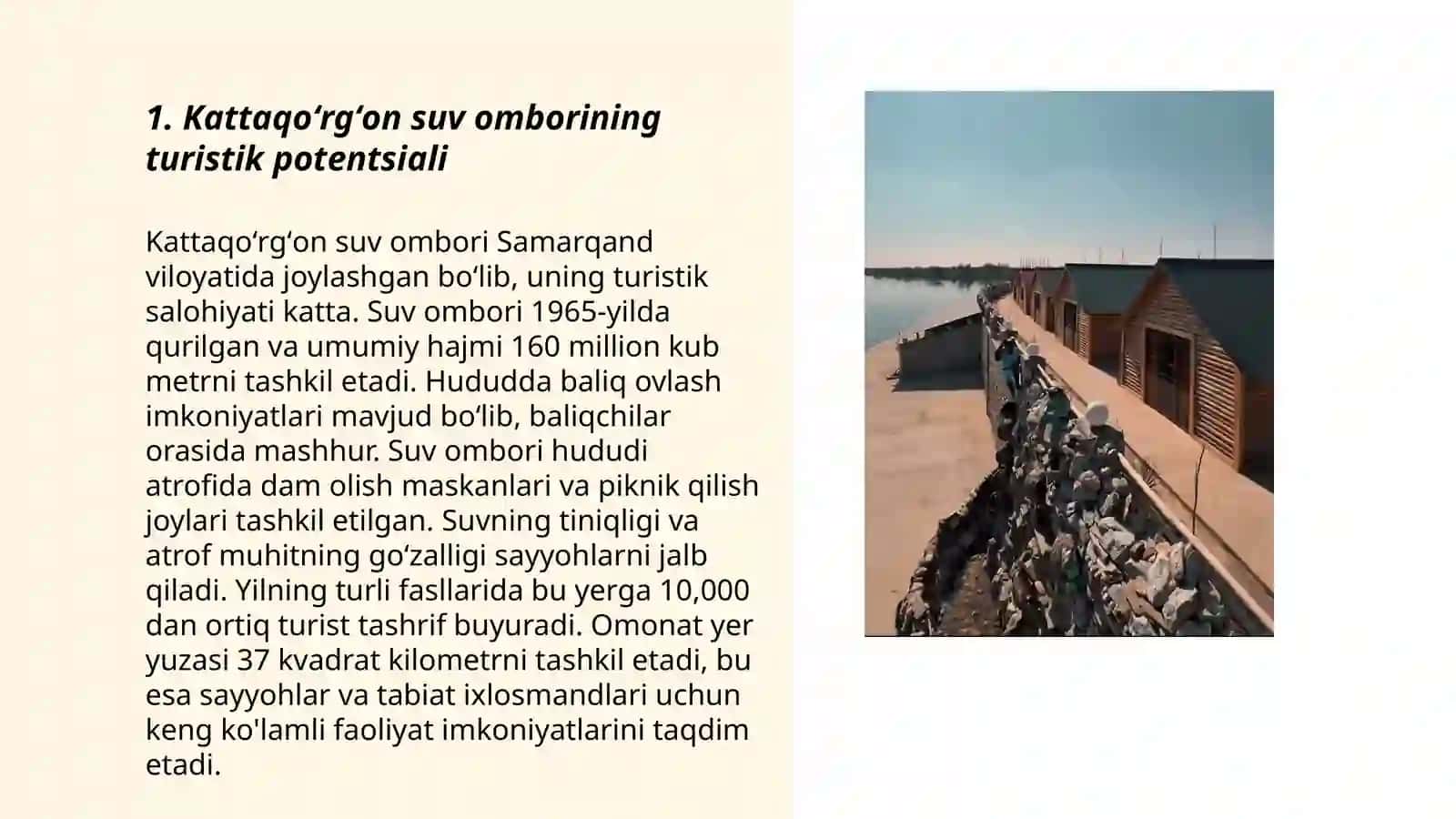 Kattaqoʻrgʻon suv ombori turizm istiqboli 3