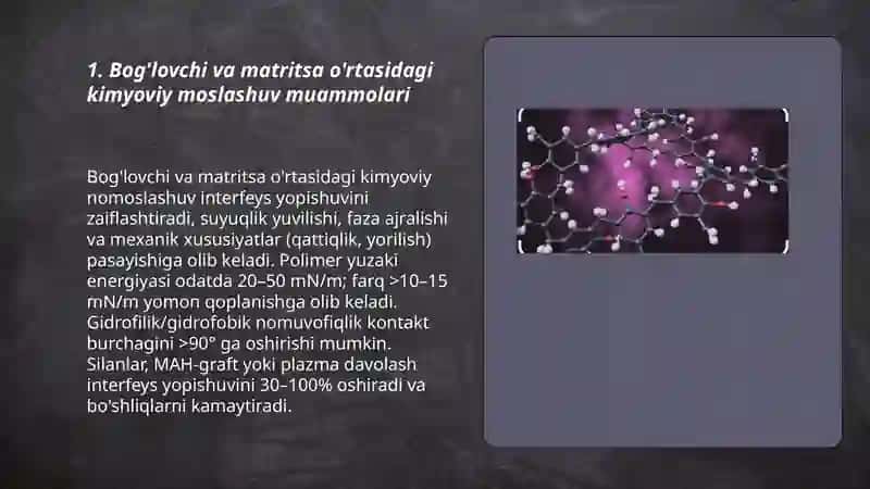 Palimer kompazit materiallarda bog'lovchi yaratish muammolari 3