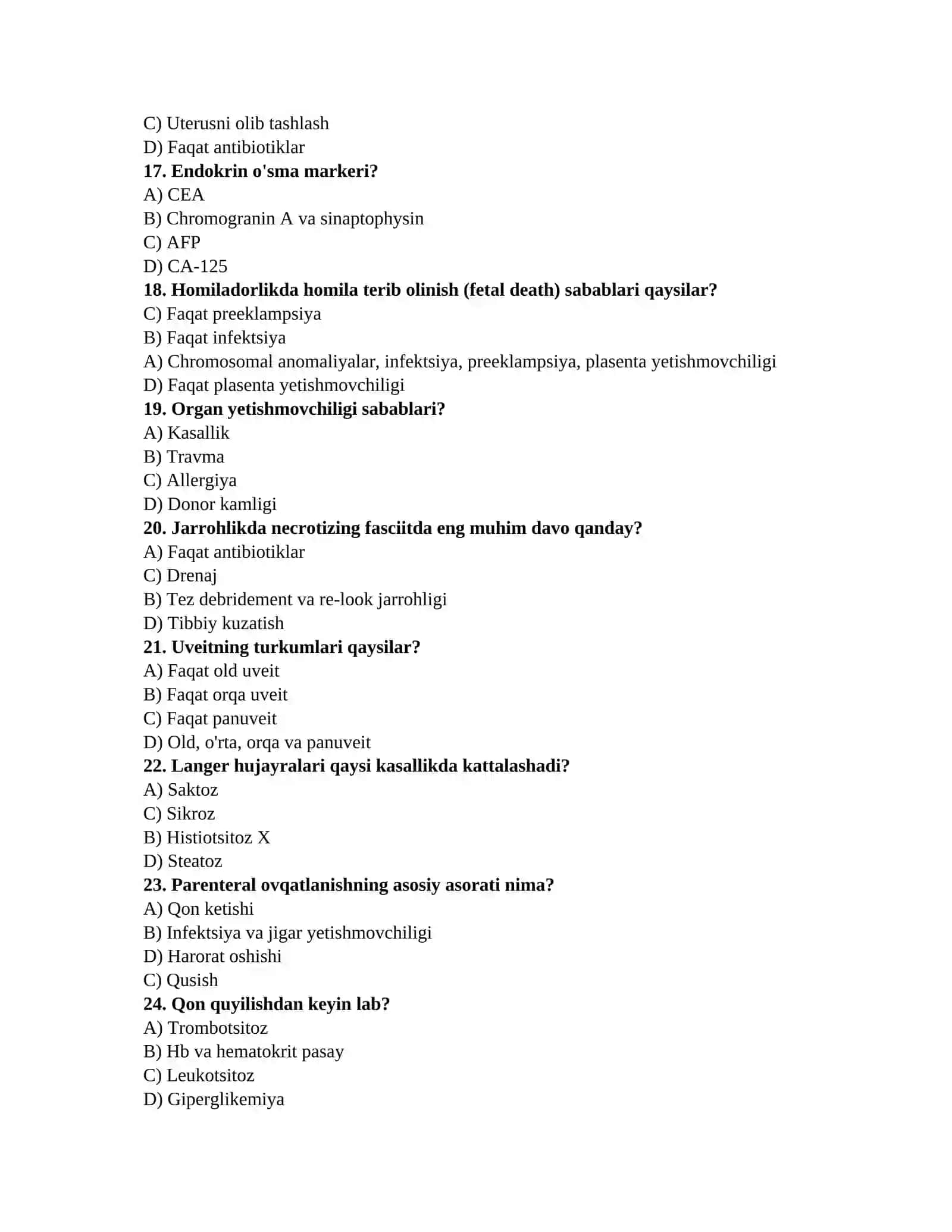Tibbiyot bo'yicha savollar 3