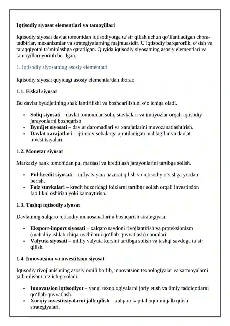 IQTISODIY SIYOSAT ELEMENTLARI VA TAMOYILLARI 3