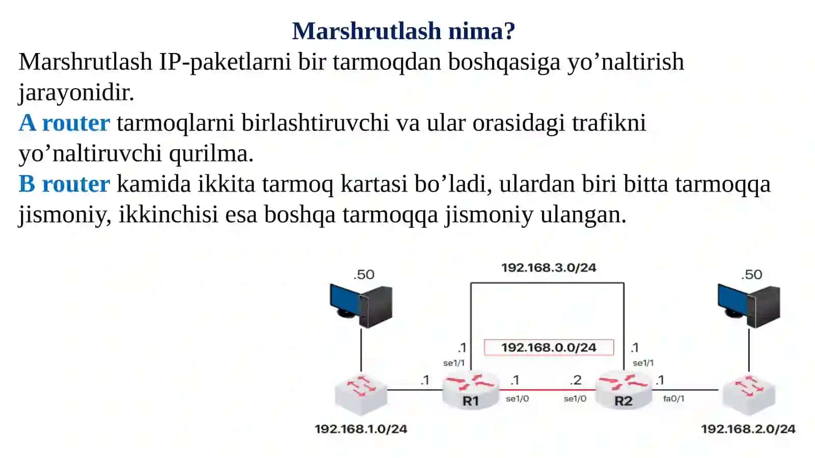 Marshrutlash: statik va dinamik marshrutlash usullari, marshrutlash jadvali 3