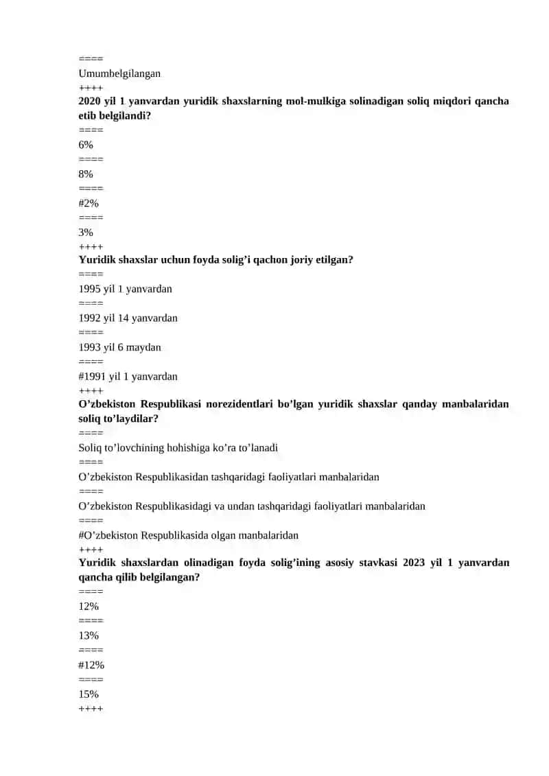 Soliq Yakuniy savollari va javoblari . 3