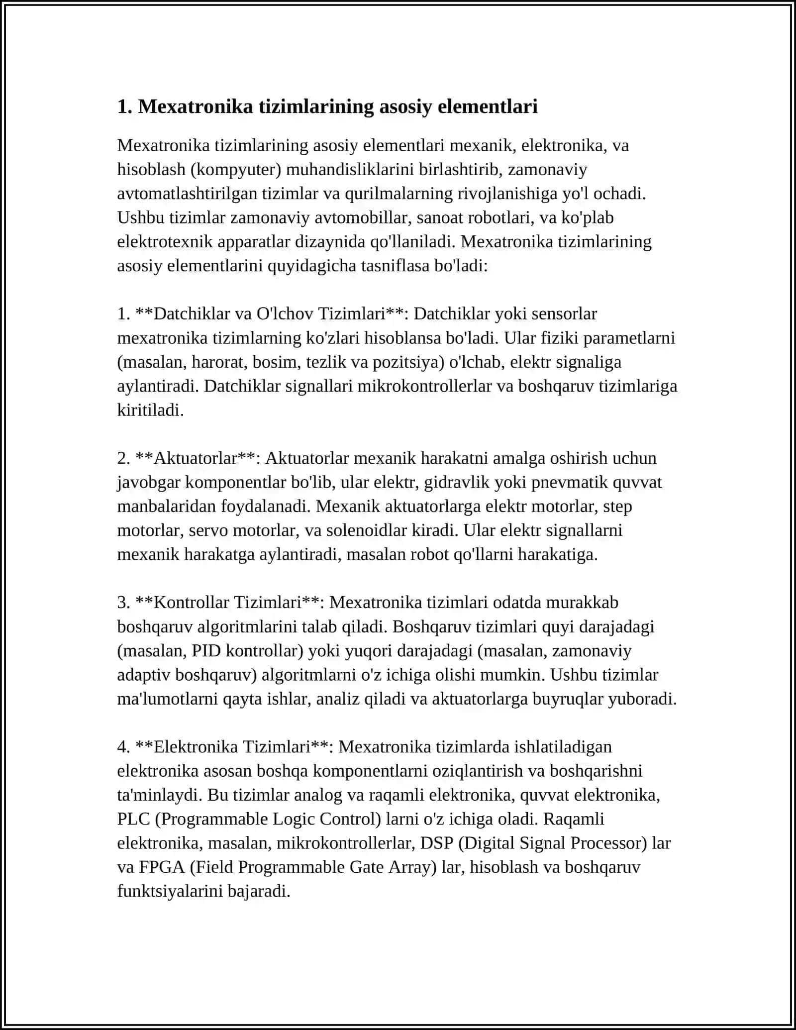MEXATIRONIKA TIZIMLARINING TUZILISHI VA ASOSIY ELEMENTLARI 3