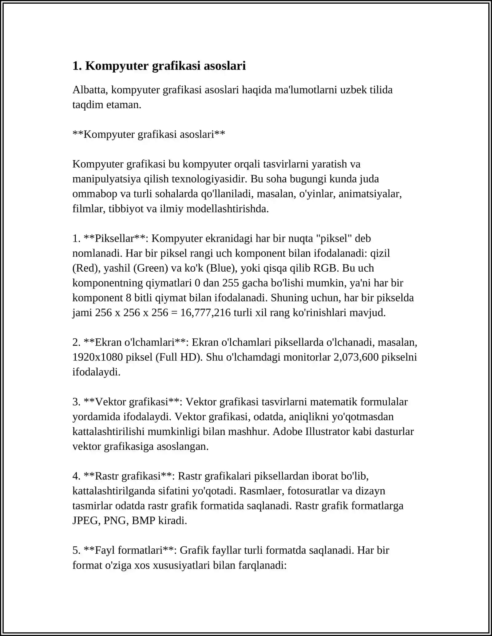 KOMPYUTER GRAFIKASIDAN FOYDALANISH 3