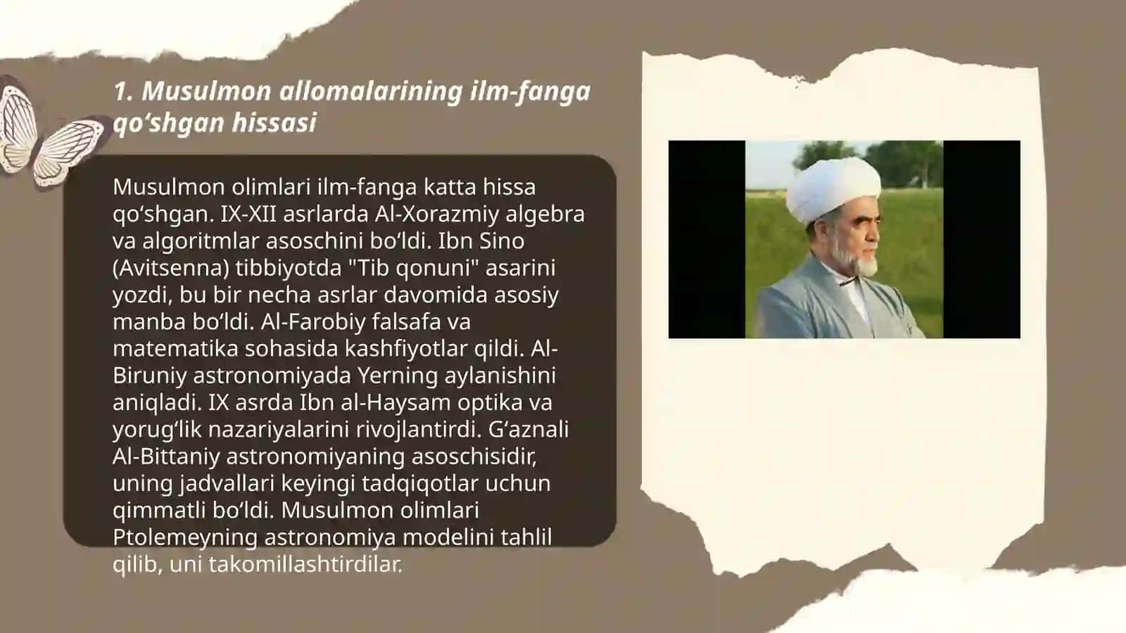 Shayx Muxammad Sodiq Muhammad Yusufning "Olam va odam, din va ilm" asarida musulmon allomalarining jahon ilm-fan rivojiga qoʻshgan xissasi 3